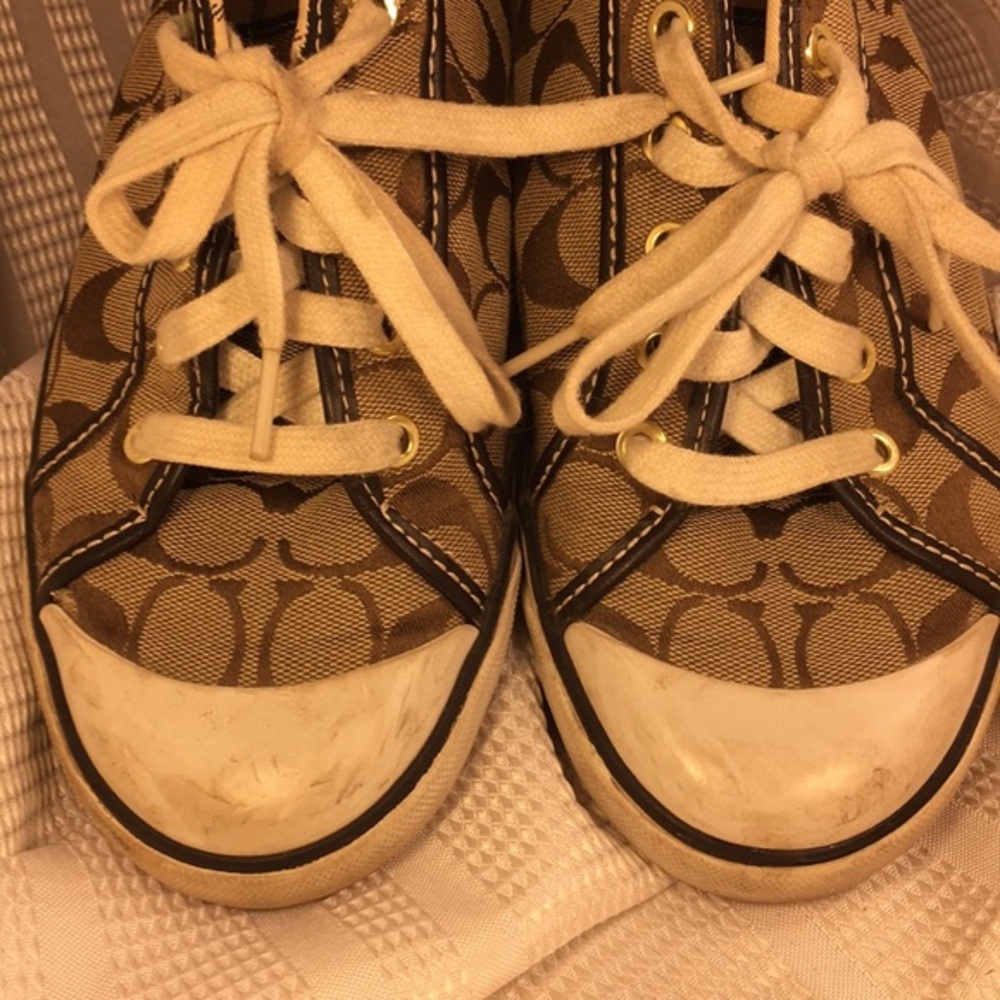 Coach monogrammed canvas/leather lace up shoes